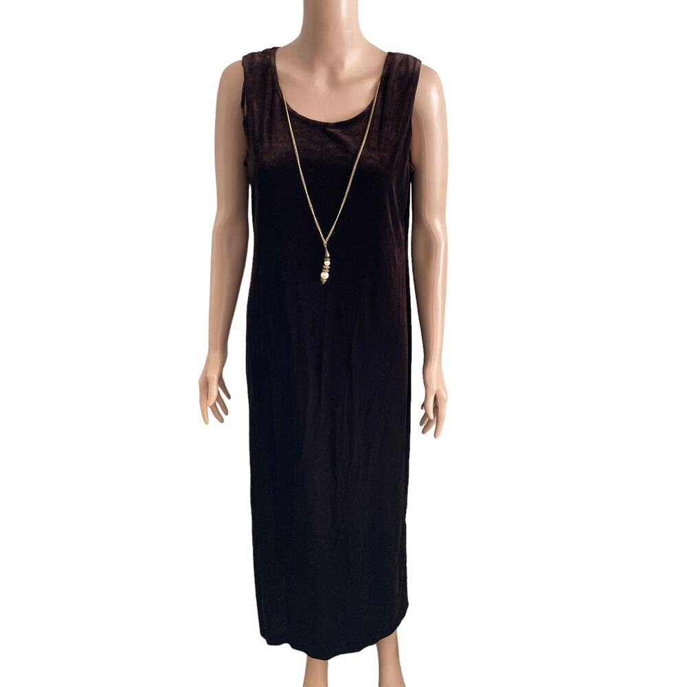 Vintage R&M Richards Maxi Dress Womens 8 Velour Velveteen Brown Sleeveless